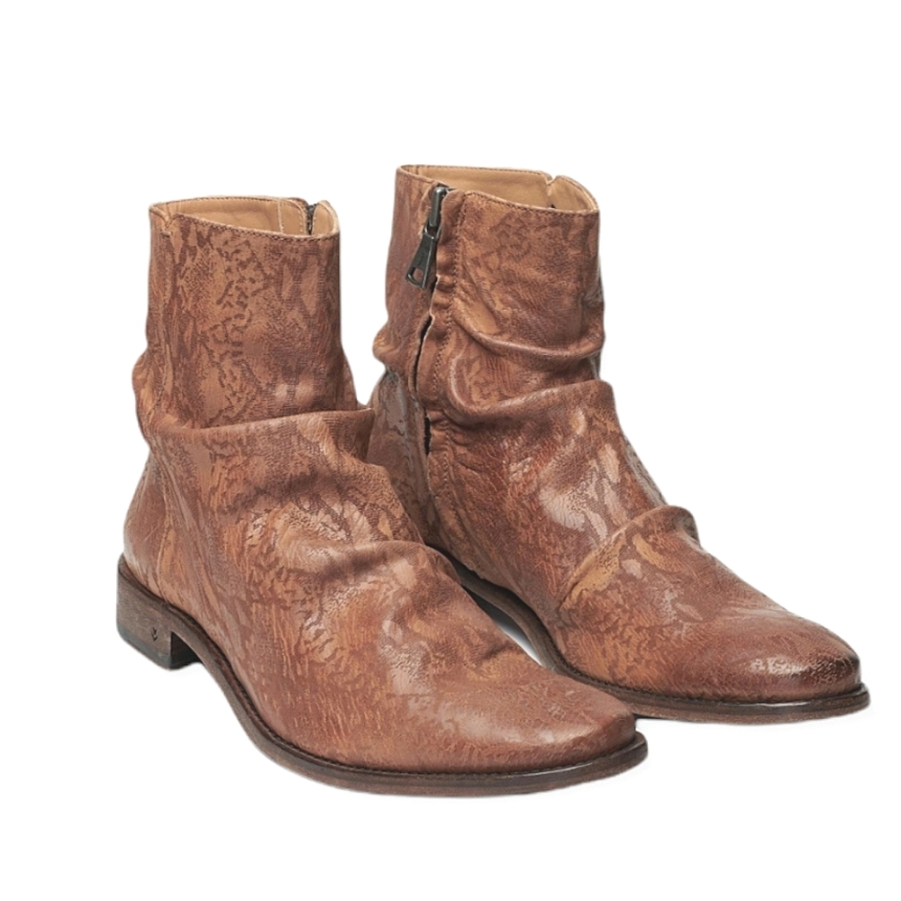 JOHN VARVATOS Morrison Sharpei Snake-Skin Motif Leather Boot - Handmade in Italy